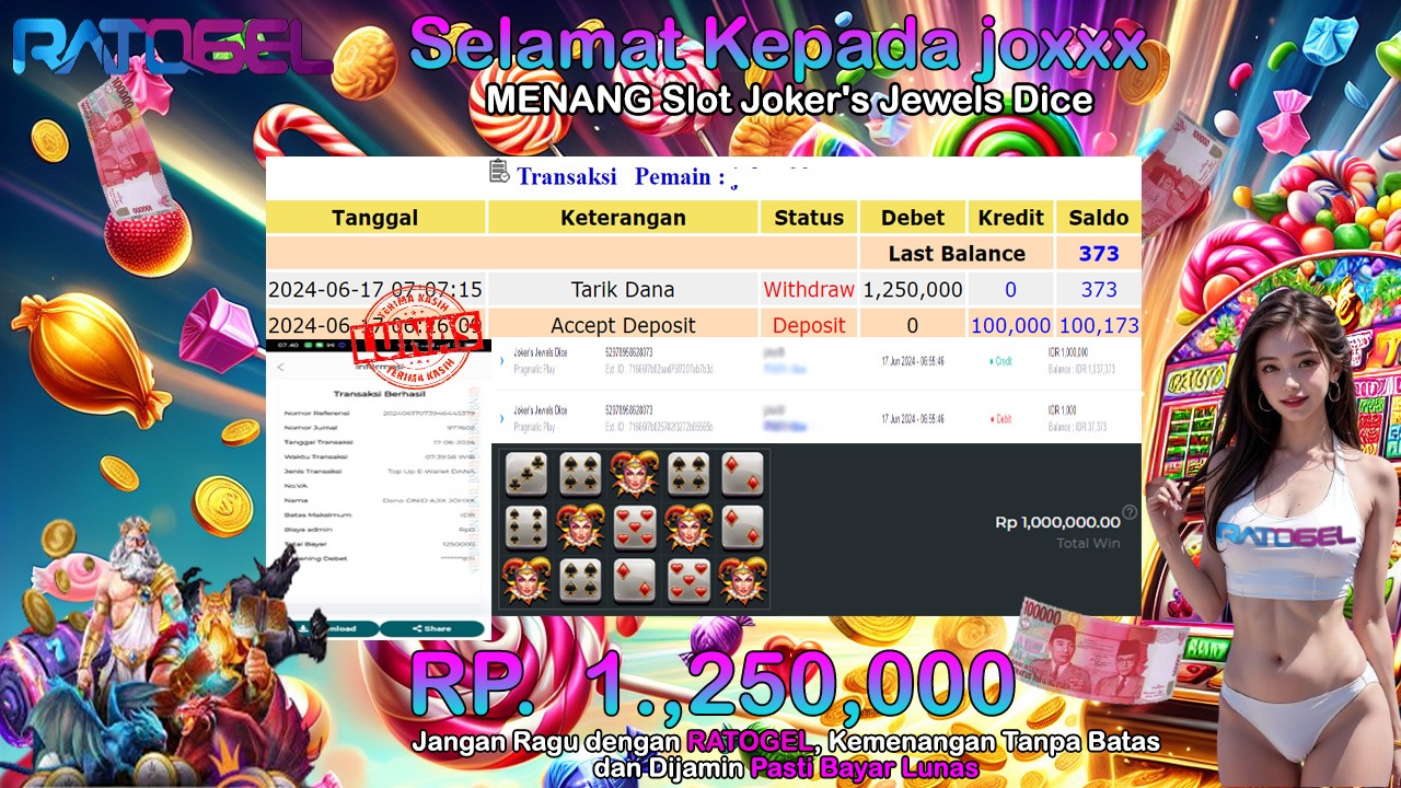 BUKTI JACKPOT SLOT JOKER JEWELS DICE TERPERCAYA DI INDONESIA TGL 17-06-2024