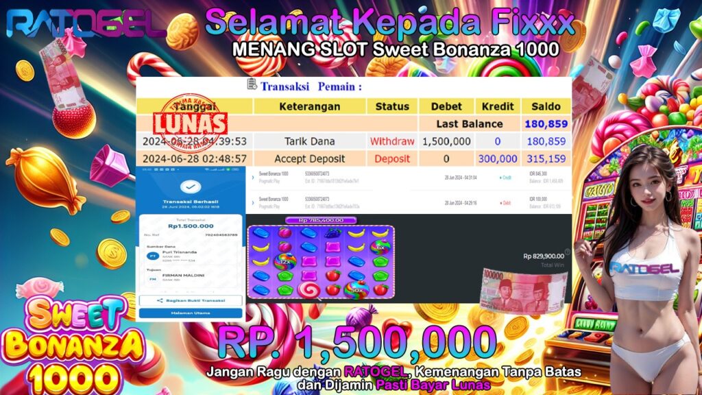 BUKTI JACKPOT SLOT SWEET BONANZA 1000 TERPERCAYA DI INDONESIA TGL 28-06-2024