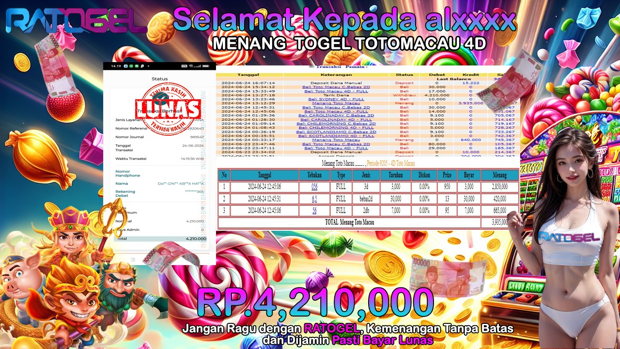 BUKTI JACKPOT TOGEL TOTO MACAU 4D TERPERCAYA DI INDONESIA TGL 24-06-2024