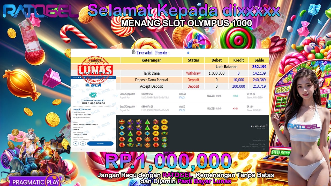 BUKTI JACKPOT SLOT GATES OF OLYMPUS 1000 TERPERCAYA DI INDONESIA TGL 13-07-2024