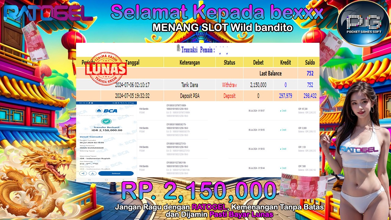 BUKTI JACKPOT SLOT WILD BANDITO TERPERCAYA DI INDONESIA TGL 06-07-2024