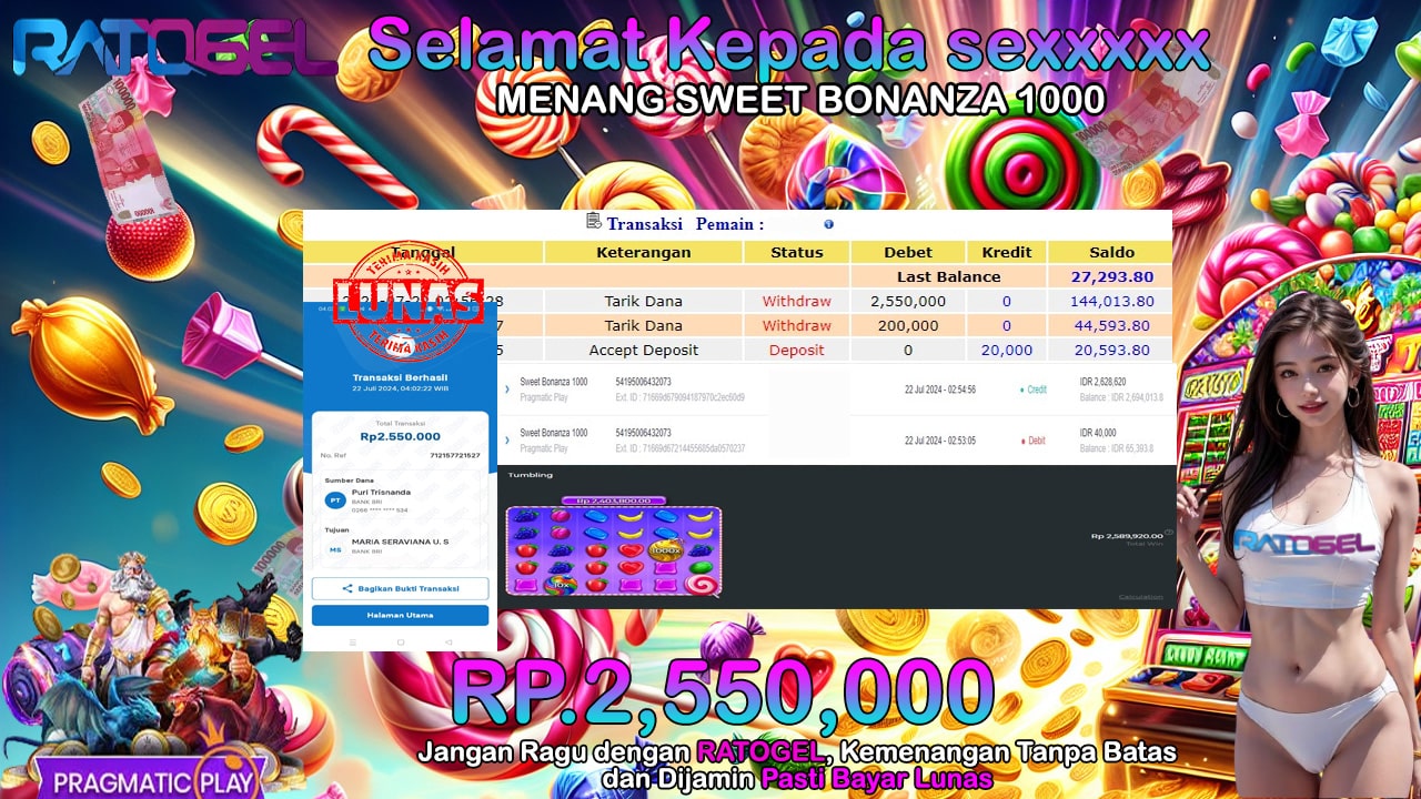 BUKTI JACKPOT SLOT SWEET BONANZA 1000X TERPERCAYA DI INDONESIA TGL 22-07-2024