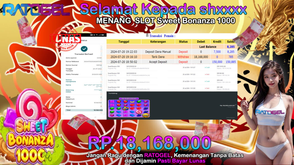 BUKTI JACKPOT SLOT SWEET BONANZA 100 TERPERCAYA DI INDONESIA TGL 20-07-2024